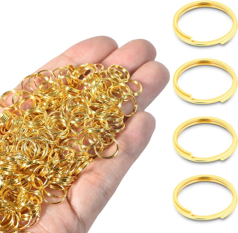 ManTangSun 10mm 300 PCS Gold Mini Key Rings, Double Loops Split Jump Rings Jewelry Making Metal Tiny Key Ring for Keychain, Pet Collar Tag, Luggage Tag DIY Craft Hardware - Image 1